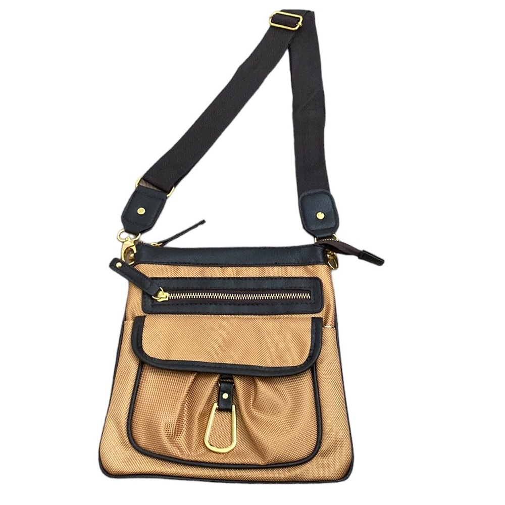 Braciano Gold Canvas Brown Leather Crossbody.